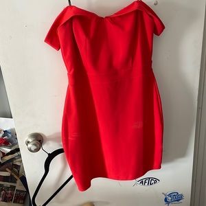 red off the shoulder cocktail dress
